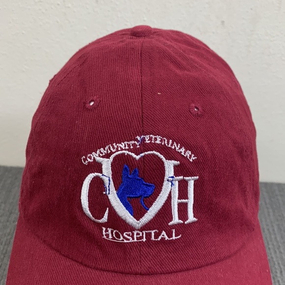 Community Veterinary Hospital Baseball Hat Unisex Burgundy Strapback Headshots - Picture 3 of 13